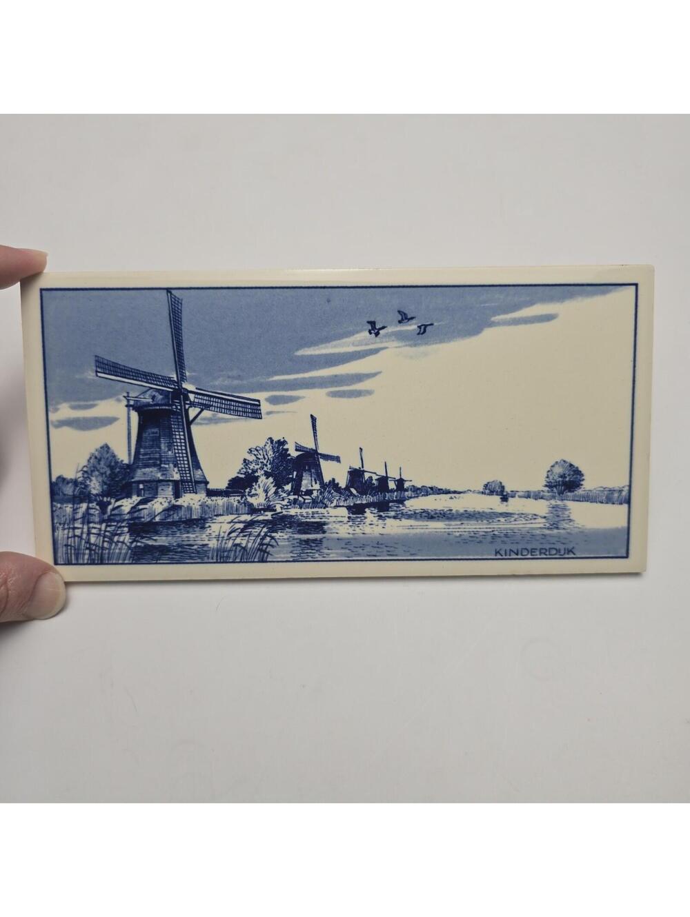 Vintage Handpainted Delft Tile Windmill  Ceramic Holland Gouda Kinderduk